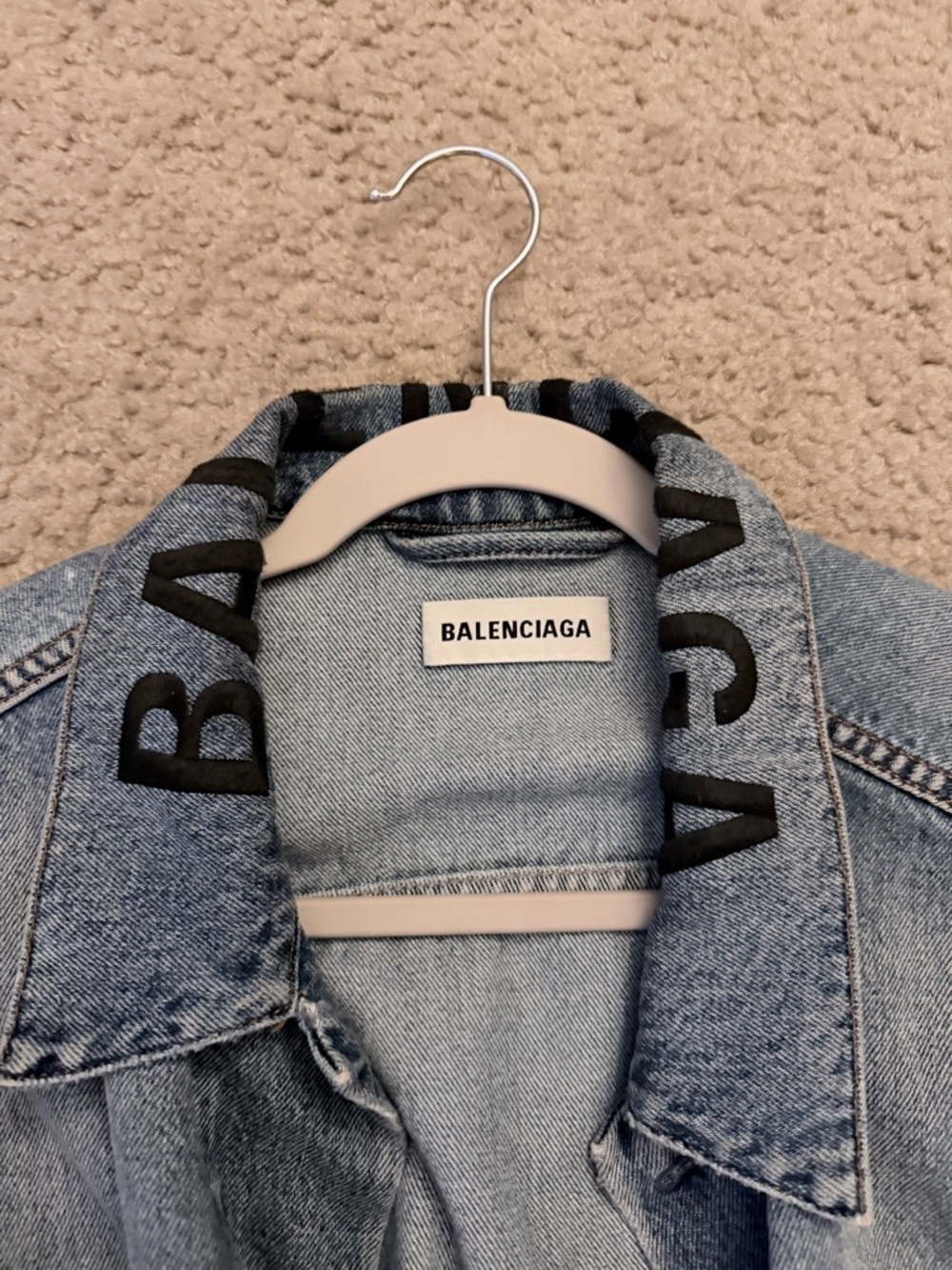 Balenciaga Light Blue Denim Jacket with Black Collar Logo - Picture 2 of 4